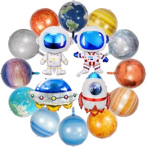 16 Pieces Galaxy Space Balloons - Large Outer Space Themed Decorations Rocket Spaceship Astronaut Galaxy Planet Foil Balloons for Kids Space Birthday Baby Shower Party Supplies