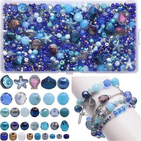 870pcs Assorted Crystal Jewelry Beads Drilled Gemstone Blue Sea Beads Clear Crystal Glass Beads for Crafts Faceted Shiny Bead for Jewelry Making DIY Necklace Bracelet Earring (Blue Color)