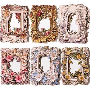 60 Sheets Vintage Embossed Flower Frame Scrapbook Paper Floral Window Frame Background Decorative Paper for DIY Bullet Journals Junk Planners Aesthetic Art Collage Album Cottagecore Picture Frames