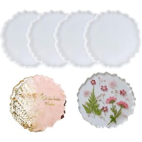 Resin Coaster Molds,4 Pcs Silicone Coaster Molds for Resin,Geode Coaster Molds for Epoxy Resin,Round Coaster Molds for Making Resin Coasters,Cups Mat (Flower)