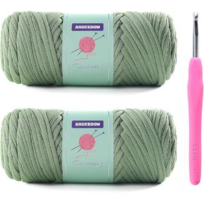 2 Skeins Tshirt Yarn for Crochet,Soft T Shirt Yarn for Crocheting Bag/Basket/Home Decor,Trapillo para Tejer a Crochet Bolsas with 1 Crochet Hook,Each Ribbon Yarn 7oz, 65yd (Denim Blue)