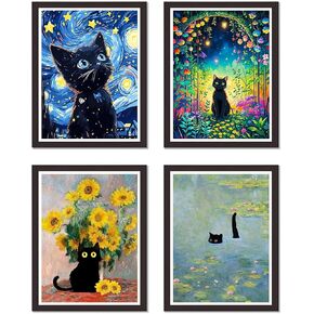 4 Pack Black Cat Stamped Cross Stitch Kits - Animal Embroidery Kits for Beginners Adults,11 CT Patterns Dimensions Counted Cross Stitch Kits Arts Craft Kits 12x16inch