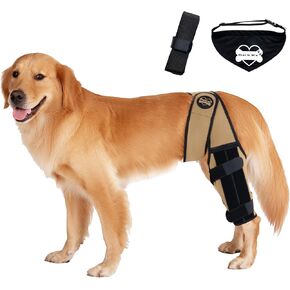 Dog Knee Brace Hind Leg - Orthopedic Brace for Dogs - Integrated Support Strap for Canine Cruciate Ligament, Luxating Patella, Dislocation Injury - Includes Bandana Collar - Camo & Brown (L)