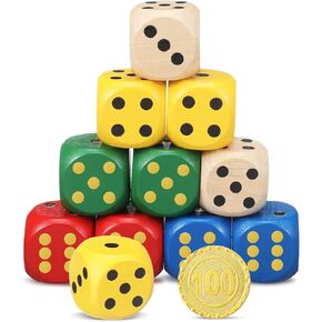POEN 10 PCS DICE WOODEN SET 30MM D6 GUMBO 6 Side Game DICE BUNK مع أرقام 1-6 جولة لألعاب الطاولة ، حفلات حفلات (Multicolor)