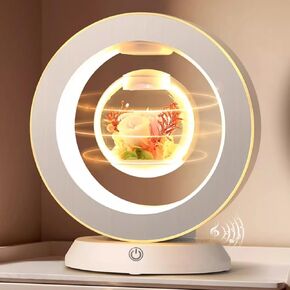 LoveLin Magnetic Levitation Circle Table Lamp with Bluetooth Speaker,5W Led Night Light,Three Variable Color,Automatic Rotating Preserved Flowers Creative Gifts Home Office Ornament Rotundity Layout