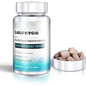 Dog Vitamins and Supplements, LOUPETGO 9-in-1 Multivitamin and Postbiotics for Senior & Puppy - Digestion, Brain, Organs, Heart, Mobility, Vision, Skin & Coat, Immunity - 160 Tablets