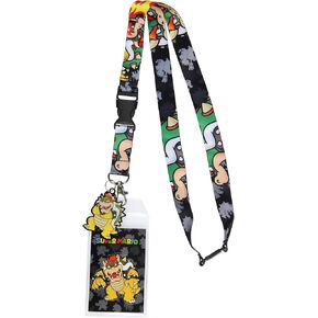 Nintendo Super Mario Bowser Lanyard ID Badge Holder Lanyard w/Collectible Sticker and 2" Metal Charm Pendant