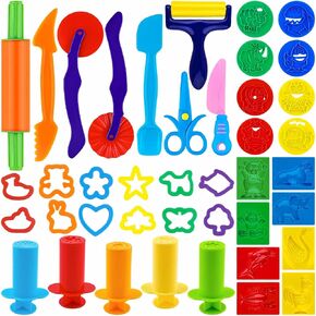 PlayDough Tools 41 قطعة تلعب أدوات العجين للأطفال الملحقات مع دبابيس متداول ، وقواطع Playdough ، وأفواد العجين ، والمقصات البلاستيكية ، والبثق