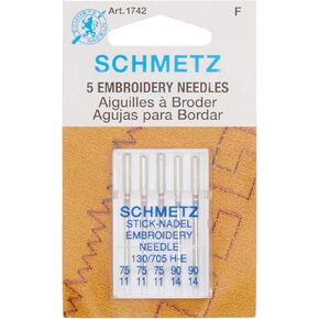 Euro-Notions Embroidery Machine Needles, Size 3-75/2-90, 5-Pack