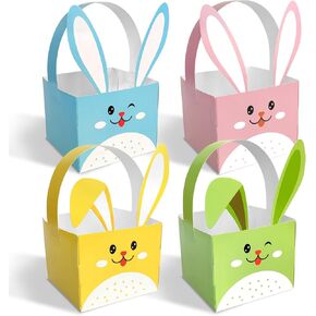 JOINCCI 24PCS Easter Treat Boxes with Handles,Small Paper Easter Baskets Bulk,Bunny Mini Easter Basket Candy Cookies Boxes for kids Home Classrooms Party Favor Decorations Supplies(4.7 x 4.7 x 3.9 INCH)