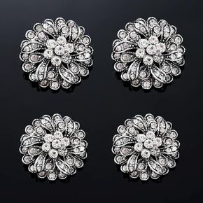 4 Pcs Sliver Rhinestone Buttons Crystal Embellishments for Clothing Jewelry Making DIY Decoration Bottons for Sewing Crafts Wedding Bridal(Button-3)