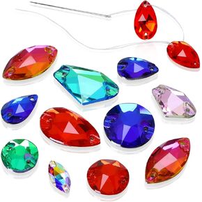 Rhinestones for Crafting,124PCS Flatback Rhinestones Multicolour 5MM-19MM Mix Size Crystals Gems Sew On Rhinestone for Crafts DIY Clothes Dress Jewelry Shoes Art Design