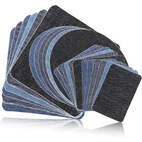 Iron on Patches for Clothes, 24Pcs Denim Patches for Jeans Inside and Outside 4 Styles Iron on Denim Patches Blue and Black Sew on Patches Clothing Jeans Repair