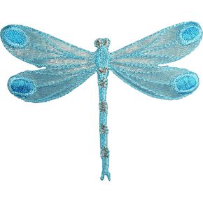 #E03975 Blue Dragonfly Embroidery Iron On Applique Patch -3.5" by 2.5"