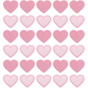 uxcell Heart Shaped Iron on Patches Embroidered Heart Patch Iron On Transfer Patches for Clothing Repair Backpack Shoes Decoration Pink 30PCS 1.57"x1.37"