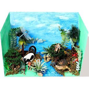31 Pcs Rainforest Animals Figures Set Rainforest Animals School Diorama Supplies Kit Zoo Artificial Model Tree Stump Fake Rock Sand Stone Moss with Gift Box for Boy Girl Birthday Party Favor