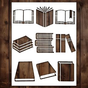 Book Stencil | Reusable Family Back to School Theme Classroom Decoration Teaching Aids Stencils for Painting on Wood, Glass, Wall, Rock, Fabric, Walls, Canvas, Glassware | Books Stencil 8.5"x 11"