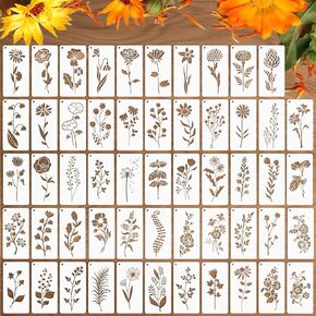 JULMELON 54 Pcs Flower Stencils Large Flower Leaf Herb Plant Painting Stencils DIY Stencils for Painting on Wood Reusable Painting Stencils for Canvas,Cup,Rock,Wall