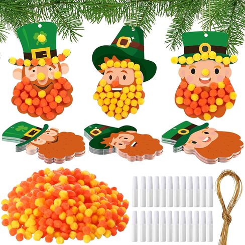 Motipuns 24 Set St. Patrick's Pom-Pom Crafts Kits Arts Decorations DIY Leprechaun Pom-Pom الحاوية الحرية لسيارة St. in Kuwait