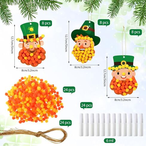 Motipuns 24 Set St. Patrick's Pom-Pom Crafts Kits Arts Decorations DIY Leprechaun Pom-Pom الحاوية الحرية لسيارة St. in Kuwait