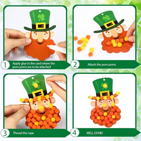 Motipuns 24 Set St. Patrick's Pom-Pom Crafts Kits Arts Decorations DIY Leprechaun Pom-Pom الحاوية الحرية لسيارة St. in Kuwait