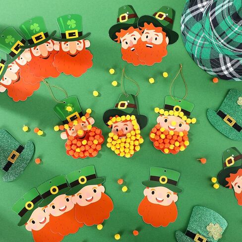 Motipuns 24 Set St. Patrick's Pom-Pom Crafts Kits Arts Decorations DIY Leprechaun Pom-Pom الحاوية الحرية لسيارة St. in Kuwait