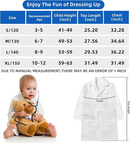 معطف مختبر Doctor for Kids مع الملحقات ، يلعب العلماء دور الأزياء الوظيفية للبنين الفتيات الذين تتراوح أعمارهم بين 3-12 in Saudi Arabia
