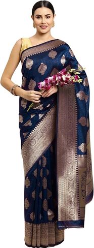 KNETLI Art Silk Saree for Women Indian Traditional Pure Zari work Saree With Unstitched Blouse in Saudi Arabia