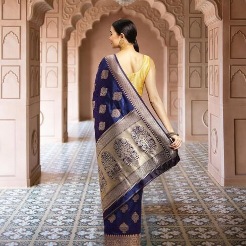 KNETLI Art Silk Saree for Women Indian Traditional Pure Zari work Saree With Unstitched Blouse in Saudi Arabia