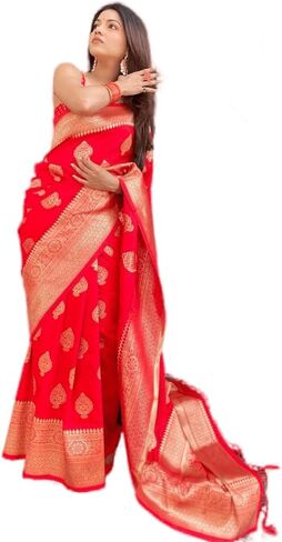 KNETLI Art Silk Saree for Women Indian Traditional Pure Zari work Saree With Unstitched Blouse in Saudi Arabia