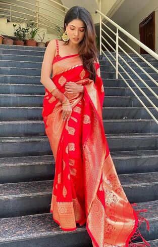 KNETLI Art Silk Saree for Women Indian Traditional Pure Zari work Saree With Unstitched Blouse in Saudi Arabia