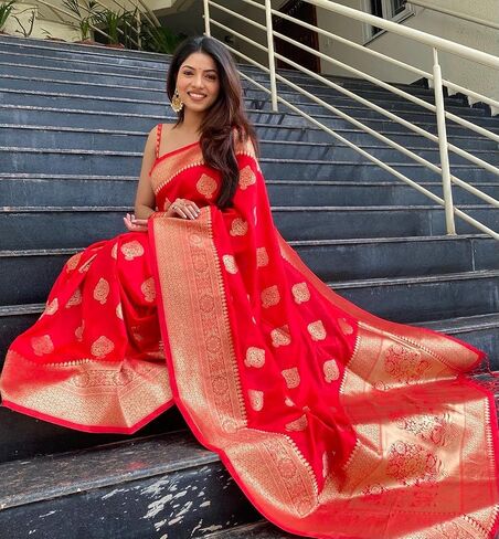 KNETLI Art Silk Saree for Women Indian Traditional Pure Zari work Saree With Unstitched Blouse in Saudi Arabia