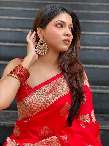 KNETLI Art Silk Saree for Women Indian Traditional Pure Zari work Saree With Unstitched Blouse in Saudi Arabia