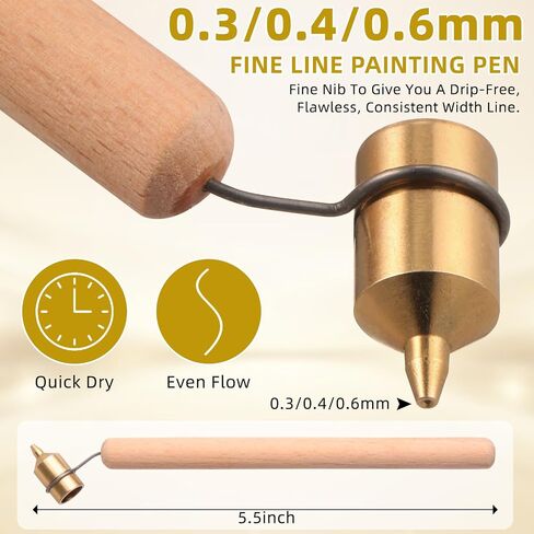 4 Pcs 0.3 mm Hot Wax Pen Medium Brass Tip Wooden Handle Painting Ruling Pen Ukrainian Easter Egg Decorating Kit Candle Painting Supplies in Saudi Arabia