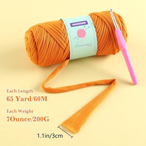 2 Skeins Tshirt Yarn for Crochet,Soft T Shirt Yarn for Crocheting Bag/Basket/Home Decor,Trapillo para Tejer a Crochet Bolsas with 1 Crochet Hook,Each Ribbon Yarn 7oz, 65yd (Denim Blue) in Saudi Arabia
