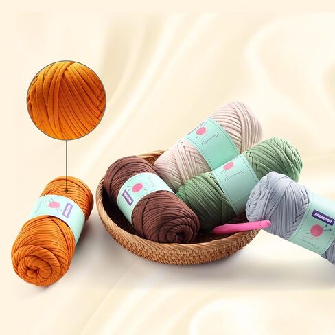 2 Skeins Tshirt Yarn for Crochet,Soft T Shirt Yarn for Crocheting Bag/Basket/Home Decor,Trapillo para Tejer a Crochet Bolsas with 1 Crochet Hook,Each Ribbon Yarn 7oz, 65yd (Denim Blue) in Saudi Arabia