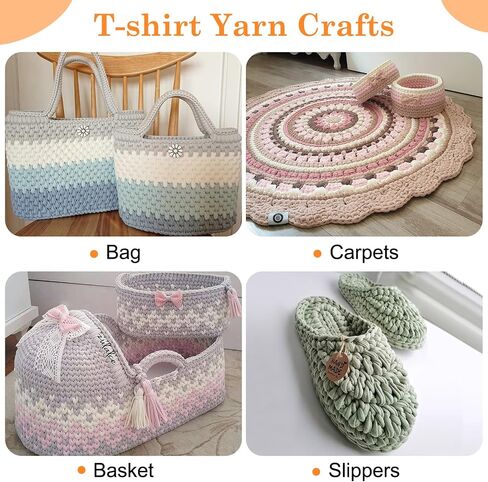 2 Skeins Tshirt Yarn for Crochet,Soft T Shirt Yarn for Crocheting Bag/Basket/Home Decor,Trapillo para Tejer a Crochet Bolsas with 1 Crochet Hook,Each Ribbon Yarn 7oz, 65yd (Denim Blue) in Saudi Arabia