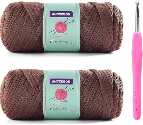 2 Skeins Tshirt Yarn for Crochet,Soft T Shirt Yarn for Crocheting Bag/Basket/Home Decor,Trapillo para Tejer a Crochet Bolsas with 1 Crochet Hook,Each Ribbon Yarn 7oz, 65yd (Denim Blue) in Saudi Arabia