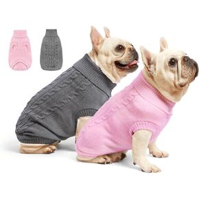 2 Pack Dog Sweaters for Small Dogs - Puppy Medium Large Size Winter Warm Clothes, Turtleneck Pullover Design for Male Girl Pet, Doggie, Cat, Kitten Chihuahua Bulldog Beagles (XL, Grey, Pink)