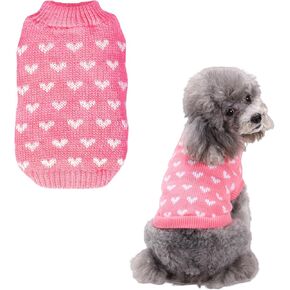 Heart Sweater for Dog,Pink Soft Valentines Sweater Warm Cat Heart Love Pattern Knitted Sweater for Puppy Kitten Pets (Pink, Small)