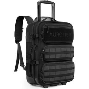 Rolling Tactical Laptop Backpack, 17 Inch Wheeled Computer Backpack for Men and Women, Roller Carry on Luggage for College Work Travel, Overnight Molle Outdoor Hiking Bag with Wheels, Black