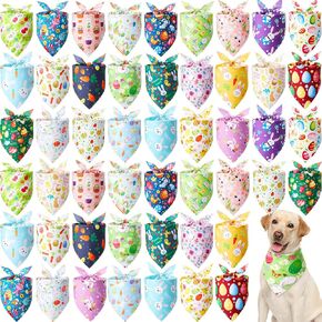 Sanwuta 50 Pcs Easter Dog Bandanas Bulk Dog Kerchief Set Bibs Triangle Scarf Dog Bandanas with Easter Egg Rabbit Carrot Patterns for Easter Party Pet Costume Accessory Decoration (31.5 x 21.7 x 21.7)