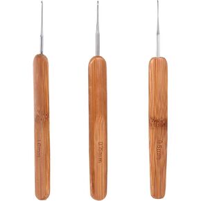 3 PCS Crochet Hooks 0.5/0.75/1.0mm, Crochet Hook for Hair Crochet Needles Dreadlock Crochet Hook with Bamboo Handles Braid Hair Dreadlocks Needle Weaving Crochet for Braid Craft