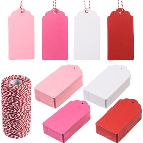 360 Pcs Pink Gift Tags Kraft Paper Gift Tags Hanging Gift Label Tags Name Price Tags with String for Wedding Birthday Party Gift Wrapping Decorations, Red, Pink, White, Rose
