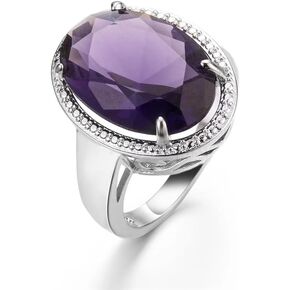 Vintage Women's 925 Sterling Silver Ring Inlaid Shiny Amethyst Purple Gemstone Pigeon Eggs Shape Zircon Princess Ring Eternity Engagement Wedding Cocktail Band Ring for Women ST.157