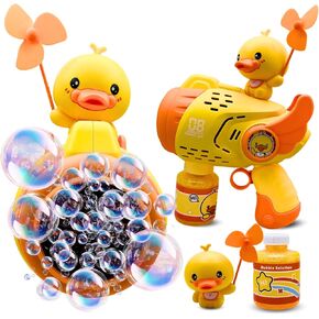 BUBBLEFUN Bubble Gun Blaster, Yellow Duck Bubble Blaster Gun with Bubble Solution, Light Up Bubble Gun, Bubble Guns for Kids Ages 3-5 and Above, Bubble Guns for Kids Outdoor Indoor