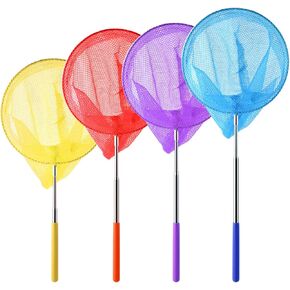 Coopay 4 Pack Telescopic Butterfly Nets Catching Insects Bugs Fishing Nets Great Outdoor Tools for Kids Playing - Extendable from 14.6" to 33.4", Yellow, Blue, Purple, Red