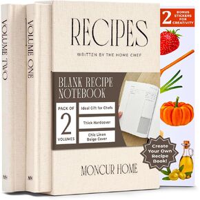 Recipe Book To Write In Your Own Recipes Set of 2 Blank Recipe Book Linen Beige with 2 Sticker Sheets Recipe Notebook Cookbook Recipe Journal Chef Gifts Make Your Own Notebook