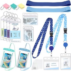 Cruise Ship Essentials Kits 2025 Including 2 Pack Cruise Lanyards with Id Holder 4 Luggage Tags 3 Magnetic Hooks 2 Waterproof Phone Pouch 2 Pcs Towel Bands & 2 Storage Bag for Cruise Lines Essentials