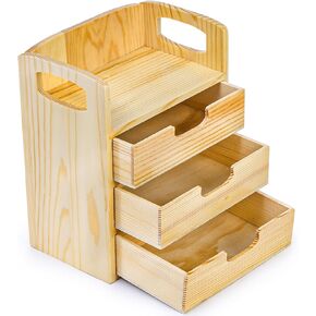 Hedume Wooden Desk Organizer with 3 Drawers, Desktop Drawer with Handle, Tabletop Storage Organization Box for Office, Home, Toiletries Supplies, Vanity (No Assembly Required)